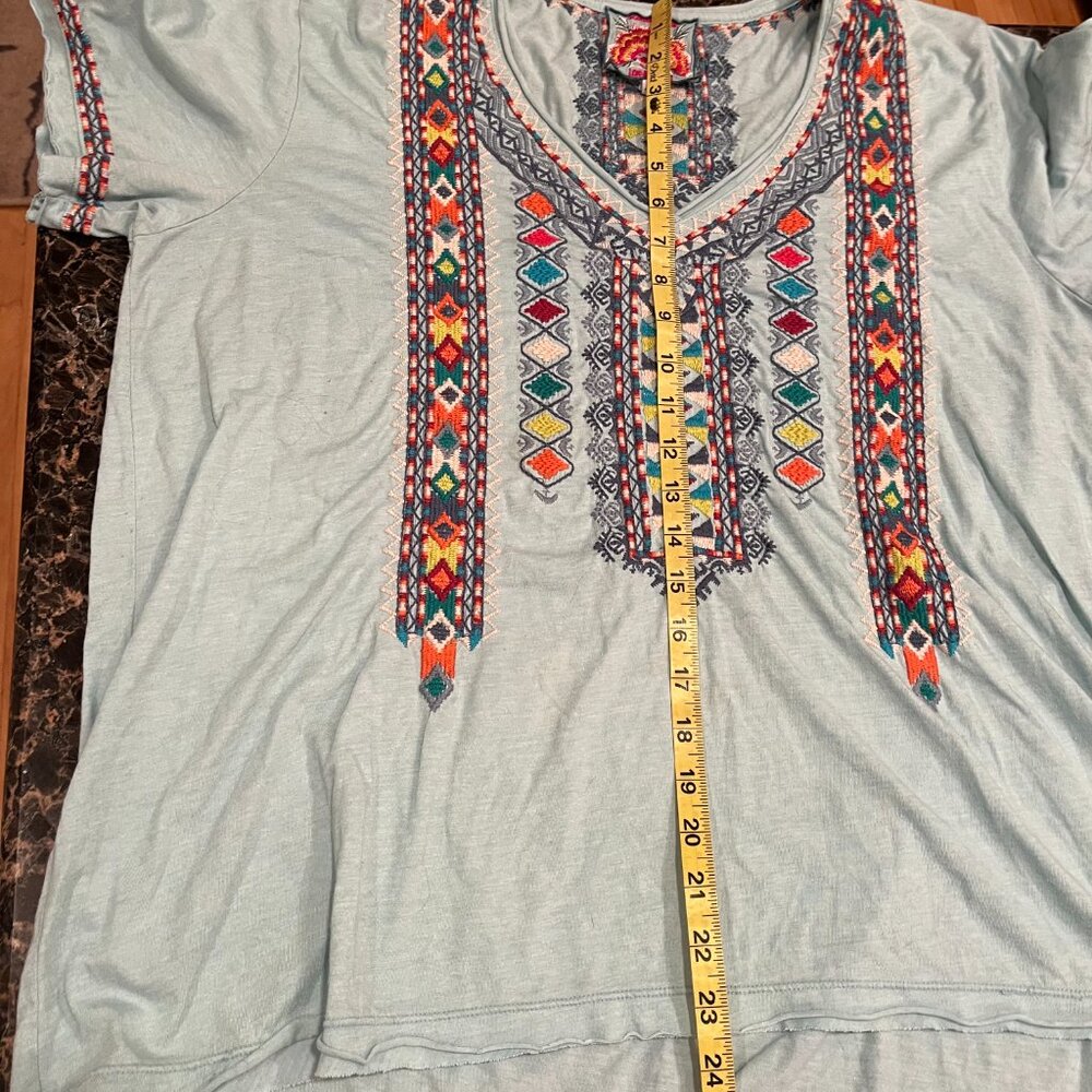 Johnny Was Amaris Everyday Embroidered Short-Sleeve Tee, Light Blue, size XL - Picture 11 of 12